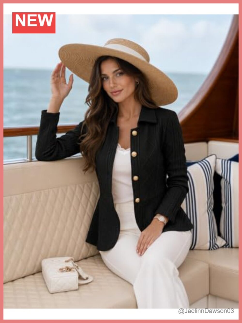 Women's Cable Knit Jacket Ruffle Hem Button Front - Picture 5 of 6